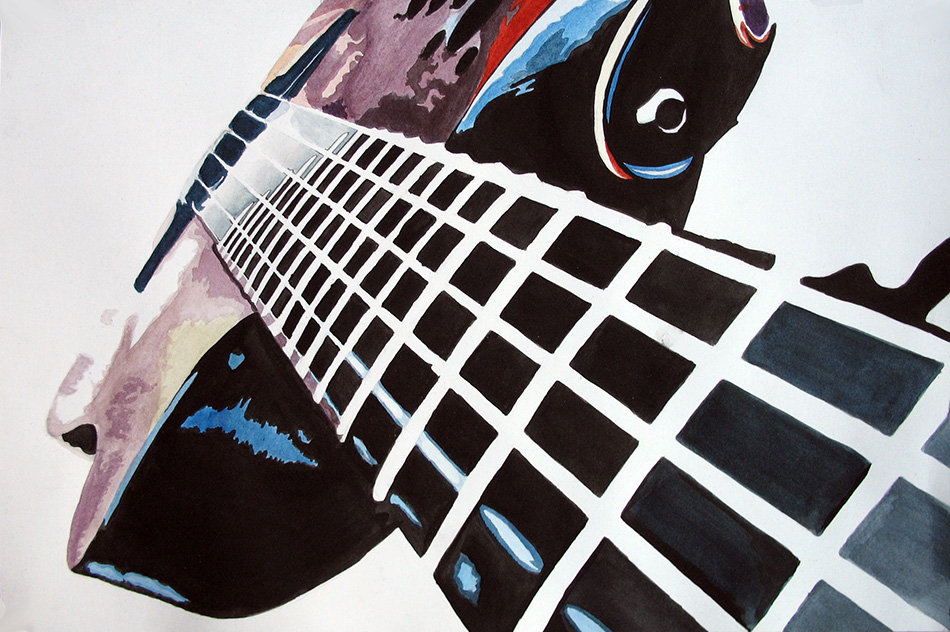Acoustic guitar watercolor painting