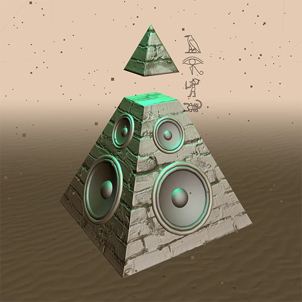 Pyramid with sound speakers in the desert