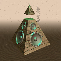 Pyramid with sound speakers in the desert